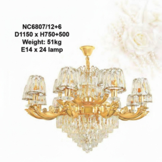 Đèn chùm pha lê K9 thân hợp kim NC6807/12+6