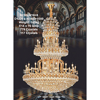 Đèn chùm pha lê K9 thông tầng thân hợp kim NC8006/16+8