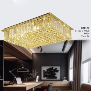 Đèn mâm ốp trần pha lê hình chữ nhật cao cấp dai 1.15m OTPL32