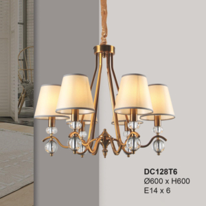 Đèn chùm mạ đồng chóa vải 6 tay DC128T6