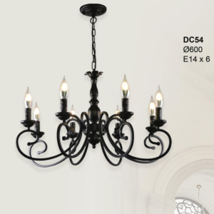 Đèn chùm nến 6 tay màu đen DC54