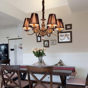 Đèn chùm mạ đồng chóa vải màu Socola 6 tay DC9003T6