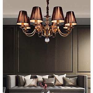 Đèn chùm mạ đồng chóa vải màu Socola 8 tay DC9003T8