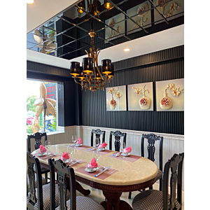 Đèn chùm mạ đồng chóa Mica màu đen 6 tay DC9018T6