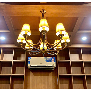 Đèn chùm mạ đồng chóa vải 8 tay DC9033T8