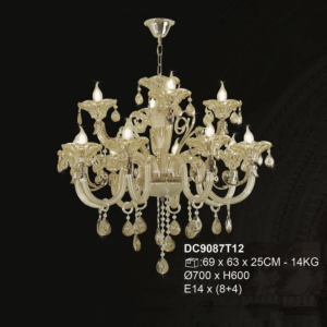 Đèn chùm tân cổ điển màu vàng hổ phách 12 tay DC9087T12