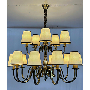 Đèn chùm mạ đồng chóa vải 15 tay DC9088T15