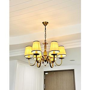 Đèn chùm mạ đồng chóa vải 6 tay DC9088T6