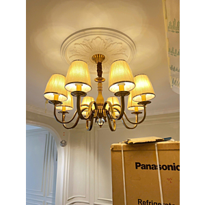 Đèn chùm mạ đồng chóa vải 8 tay DC9088T8