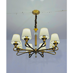 Đèn chùm mạ đồng chóa vải 8 tay màu kem hạt dẻ DC9665T8