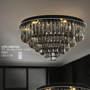 Đèn mâm ốp trần pha lê khói đường kính 80cm OTPL3509T800