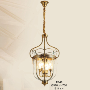Đèn thả trần cổ điển màu vàng kính trong suốt TD43