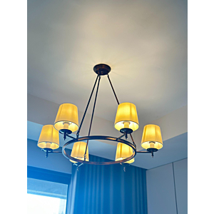 Đèn trang trí màu đồng đỏ 6 tay chóa vải TTK142