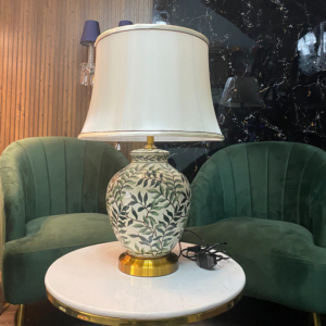 Đèn Bàn Gốm Sứ Cao Cấp Họa Tiết Lá Xanh DB84