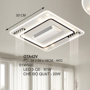 Đèn quạt hiện đại hình vuông đường kính 50cm OTA42V