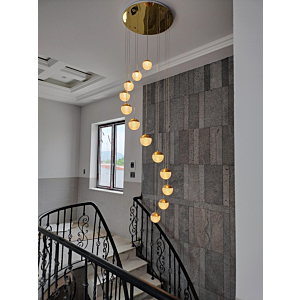 Đèn mâm ốp trần 12 bóng thả pha lê đường kính 60cm THD0379T12