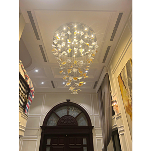 Đèn mâm ốp trần pha lê lá đường kính 1.5m dài 4m THD125T1500