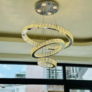 Đèn thả pha lê 3 vòng tròn Led 3 chế độ màu đường kính 60cm THD7032T246