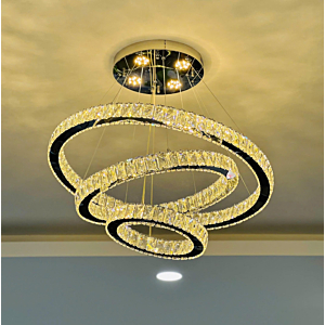 Đèn thả pha lê 3 vòng tròn Led 3 chế độ màu đường kính 70cm THD7032T357