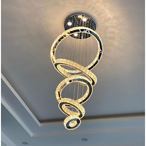 Đèn thả pha lê 5 vòng tròn Led 3 chế độ màu đường kính 60cm THD7032T5