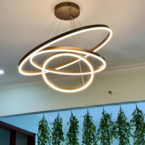 Đèn thả 3 vòng tròn Led 3 chế độ đường kính 80cm màu nâu THD7051T3NAU