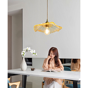 Đèn Thả đơn Xi Vàng Chao Thủy Tinh Màu Trà TT23C