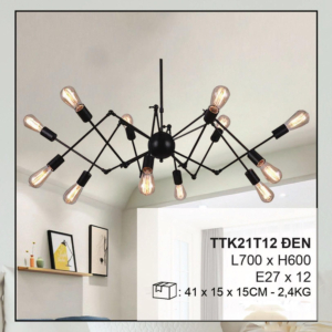 Đèn thả dây Decor 12 tay màu đen TTK21T12-DEN