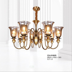Đèn chùm Châu Âu màu vàng đồng chao trà 8 tay CH-8160/8