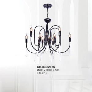 Đèn chùm nến hợp kim 12 tay màu đen CH-8305/6+6