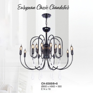 Đèn chùm nến hợp kim 16 tay màu đen CH-8305/8+8