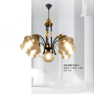 Đèn chùm hợp kim chao thủy tinh CH8871/5+1