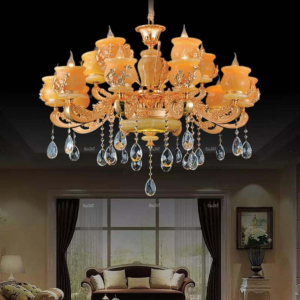 Đèn chùm 2 tầng 15 tay chao đá vàng CN1766/10+5
