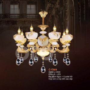 Đèn chùm đá bạch ngọc pha lê K9 C-136/8