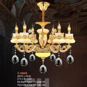 Đèn chùm đá bạch ngọc pha lê K9 C-266/6