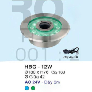 Đèn âm nước ánh sáng xanh dương HBG-12W-ASXD