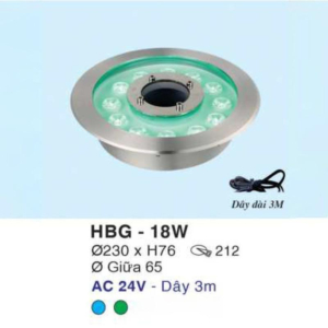 Đèn âm nước ánh sáng xanh dương HBG-18W-ASXD
