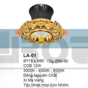 Đèn âm trần đồng nguyên chất cổ điển xi mạ vàng ánh sáng trắng LA-01-AST