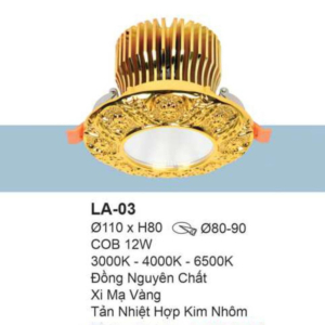 Đèn âm trần đồng nguyên chất cổ điển xi mạ vàng ánh sáng vàng LA-03-driver-philips-ASV