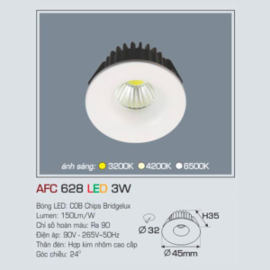Đèn LED chiếu sáng cao cấp ánh sáng vàng AFC-628-LED-3W-ASV