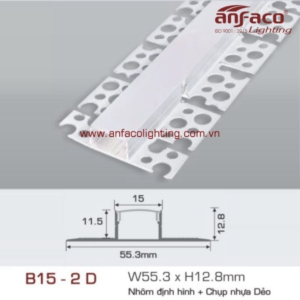 Thanh nhôm LED uốn cong âm viền B15-2D-1.5M
