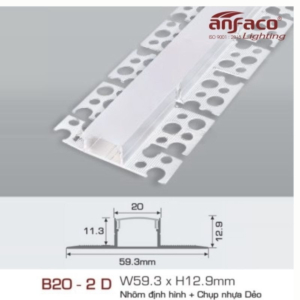 Thanh nhôm LED uốn cong âm viền B20-2D-1.5M