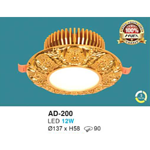 Đèn led âm trần đồng nguyên chất ánh sáng ba chế độ 12W AD-200-3CĐ