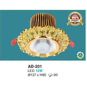 Đèn led âm trần đồng nguyên chất 24K ánh sáng ba chế độ 12W AD-201-3CĐ