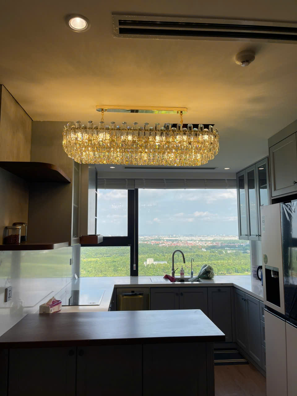 Đèn pha lê thanh lớn thả bàn dài 1,2m TPL017N1200 ánh sáng vàng