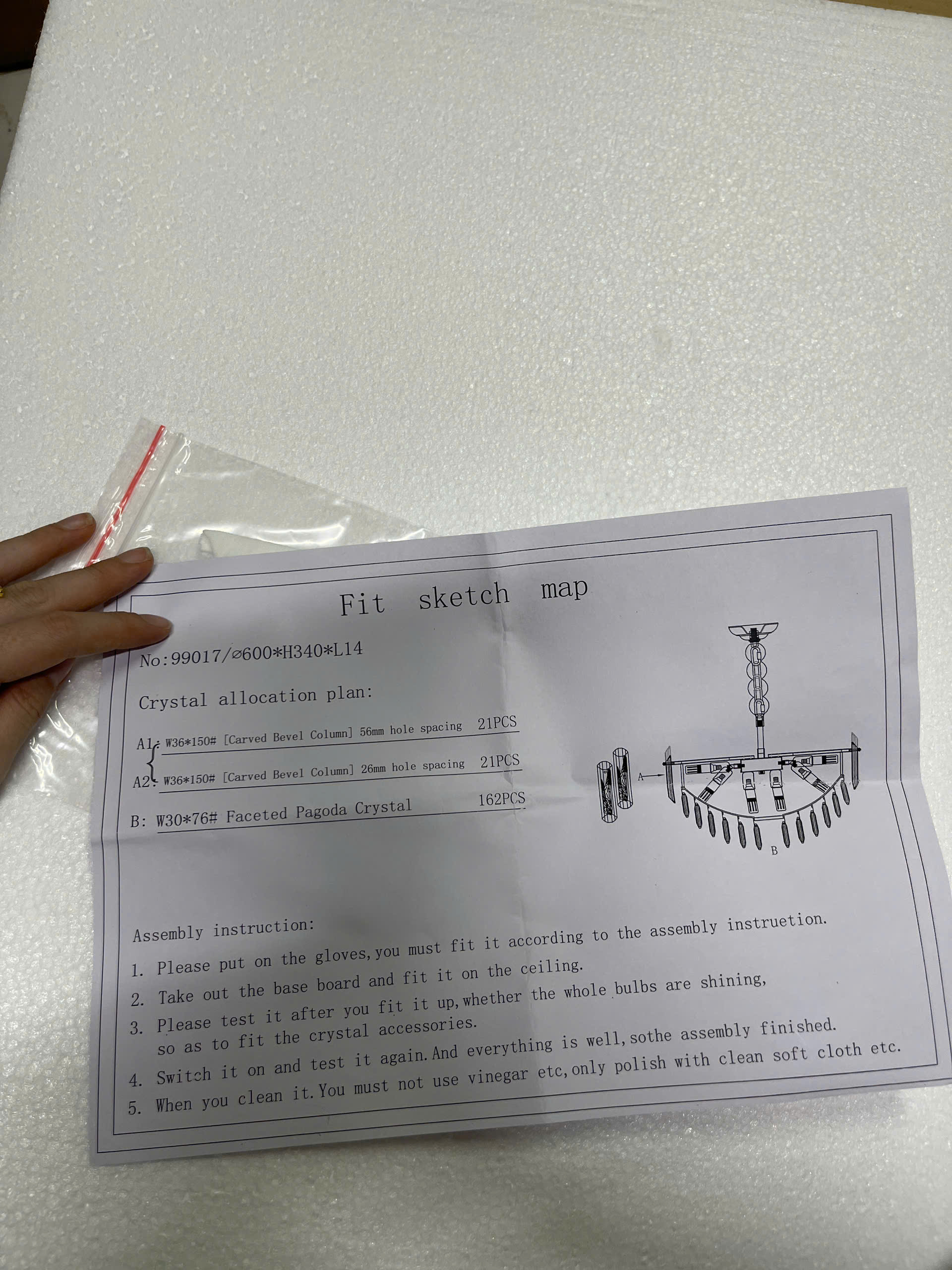 Hướng dẫn lắp Đèn thả đường kính 60cm thanh pha lê lớn TPL017T600