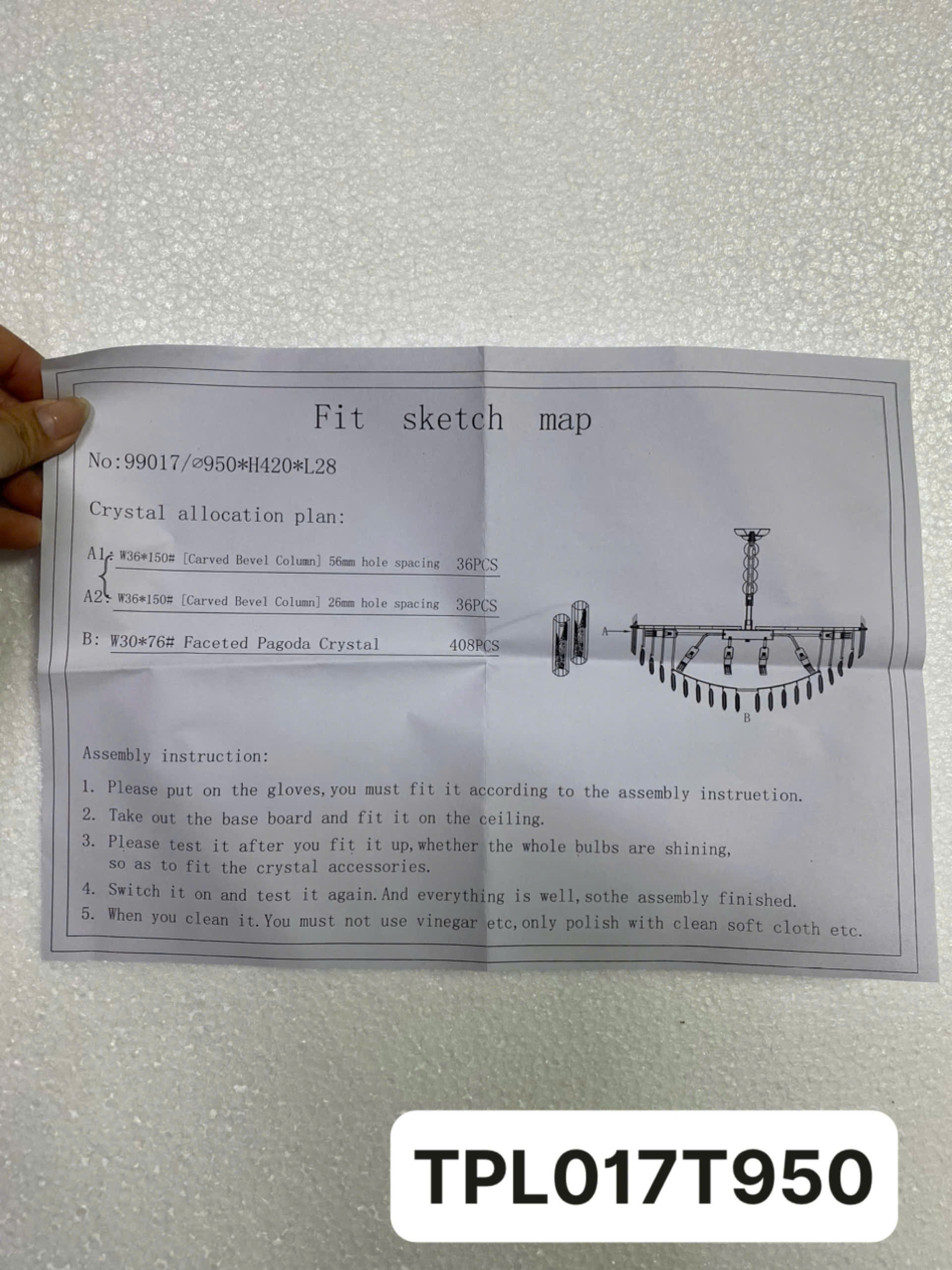 Hướng dẫn lắp Đèn thả đường kính 95cm thanh pha lê lớn TPL017T950