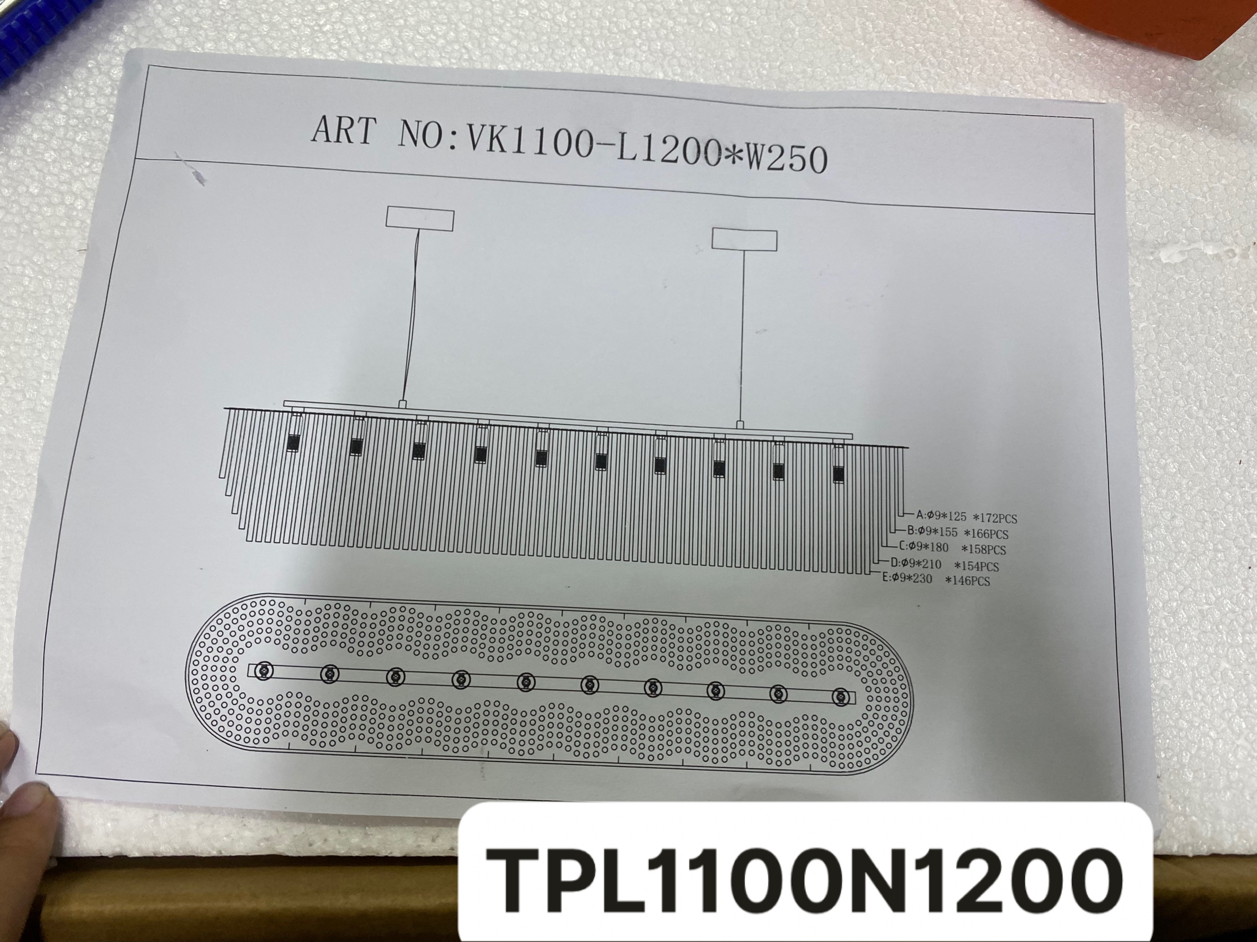 Hướng dẫn lắp đặt Đèn chùm pha lê thanh tròn dài 1,2m TPL1100N1200