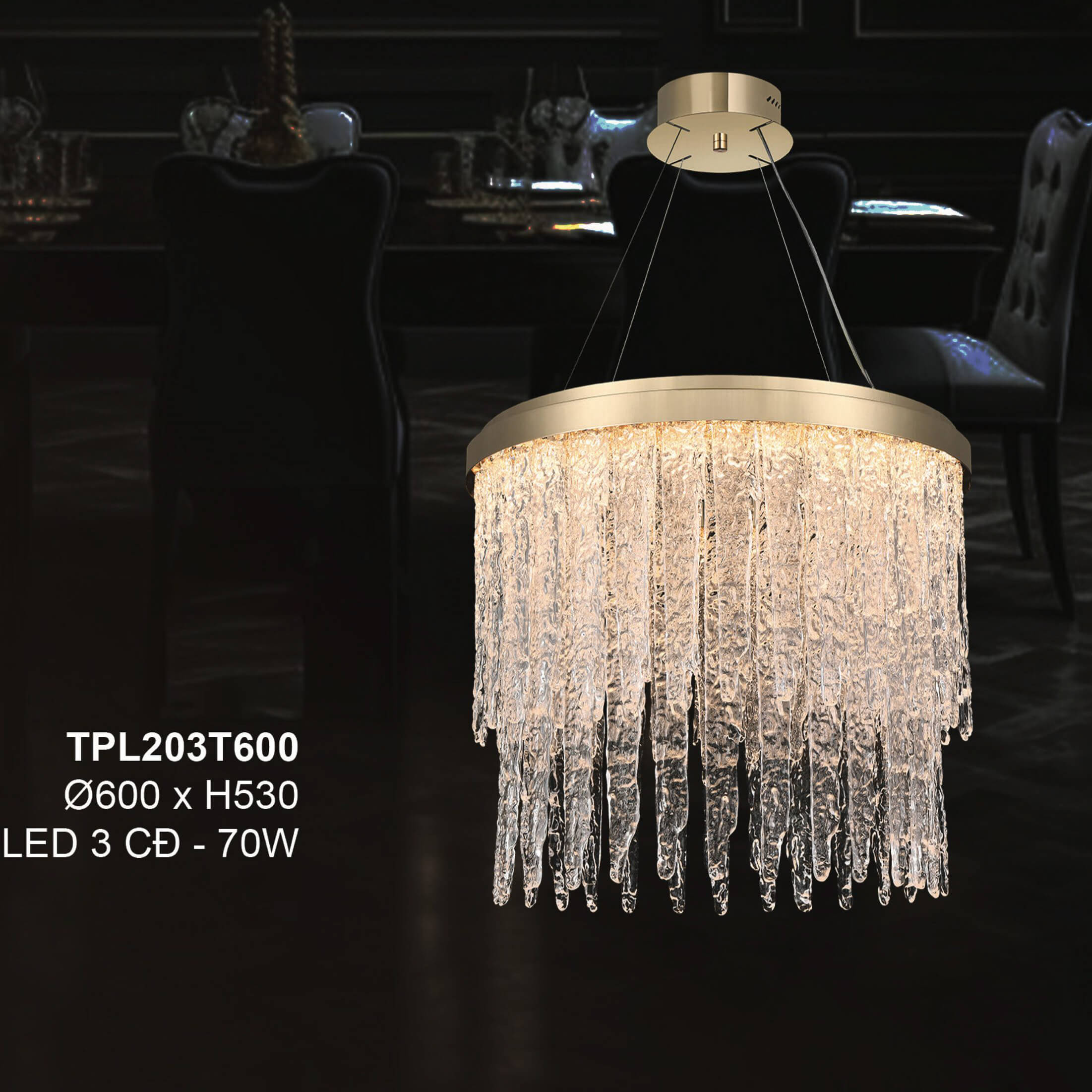 Đèn thả tròn đường kính 600 pha lê tan chảy