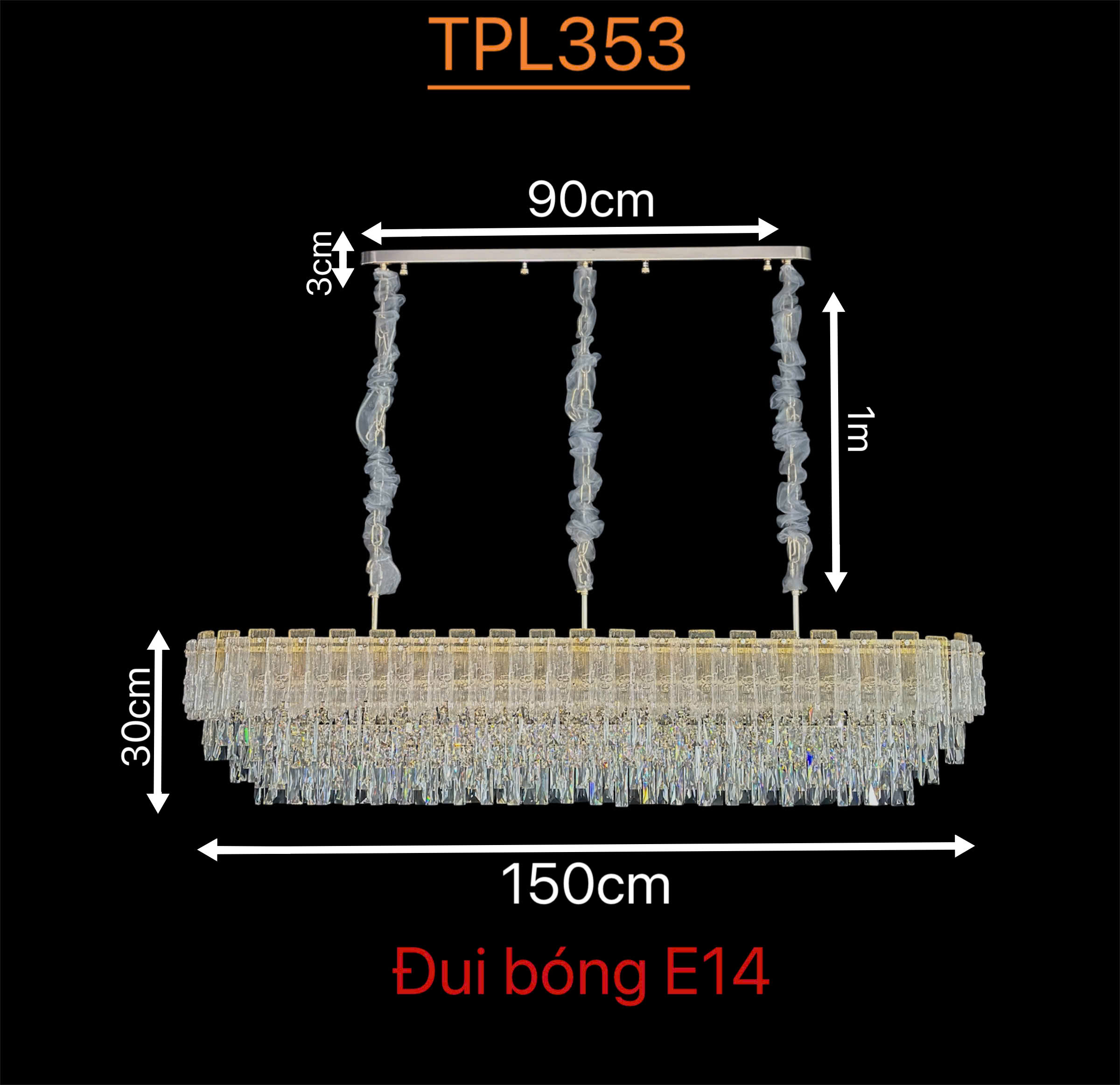 Kích thước đèn cho bàn dài TPL353