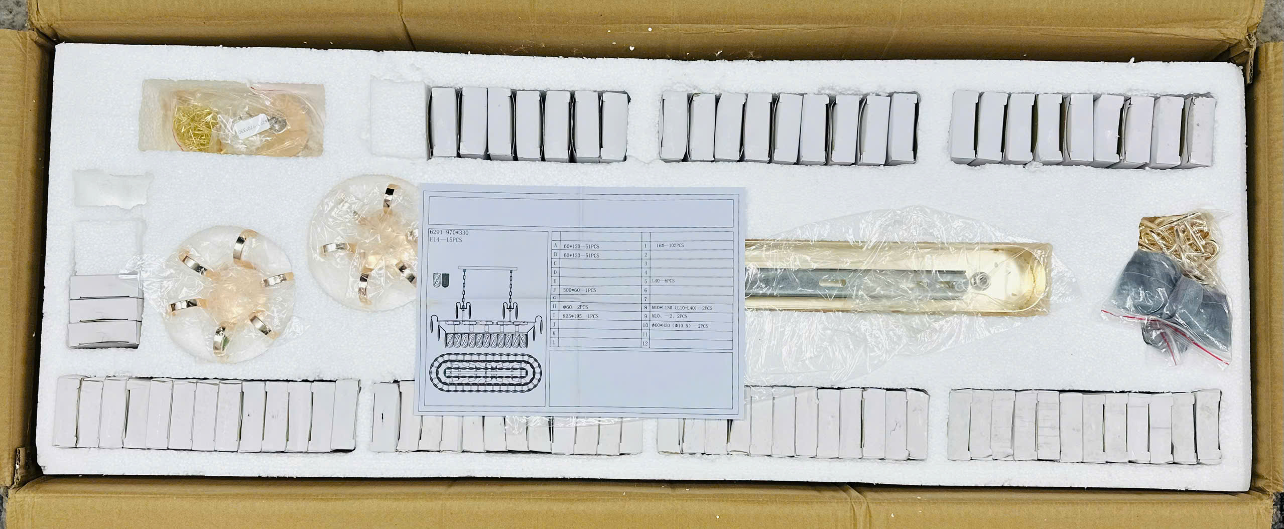 mở hộp đèn Đèn thả pha lê mờ dài 97cm TPL6291N970